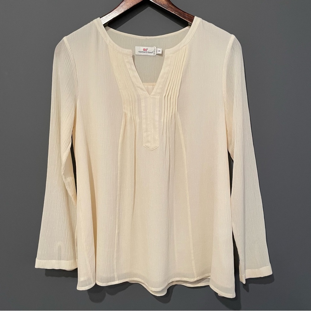 Vineyard Vines Women’s Ivory Silk Long Sleeve Blouse Size XS